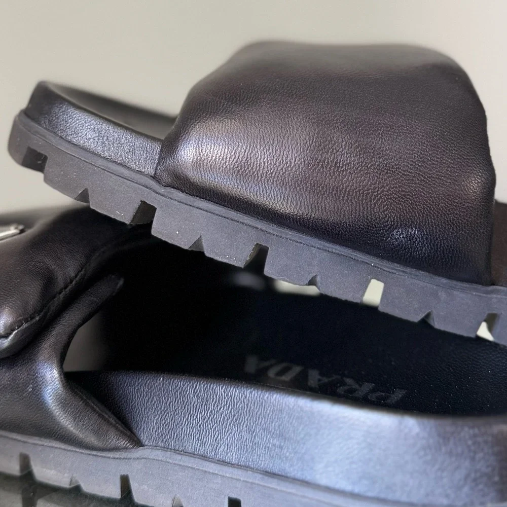EUC Prada Soft Padded Nappa Leather Slides $1,020 36.5 - Picture 5 of 14